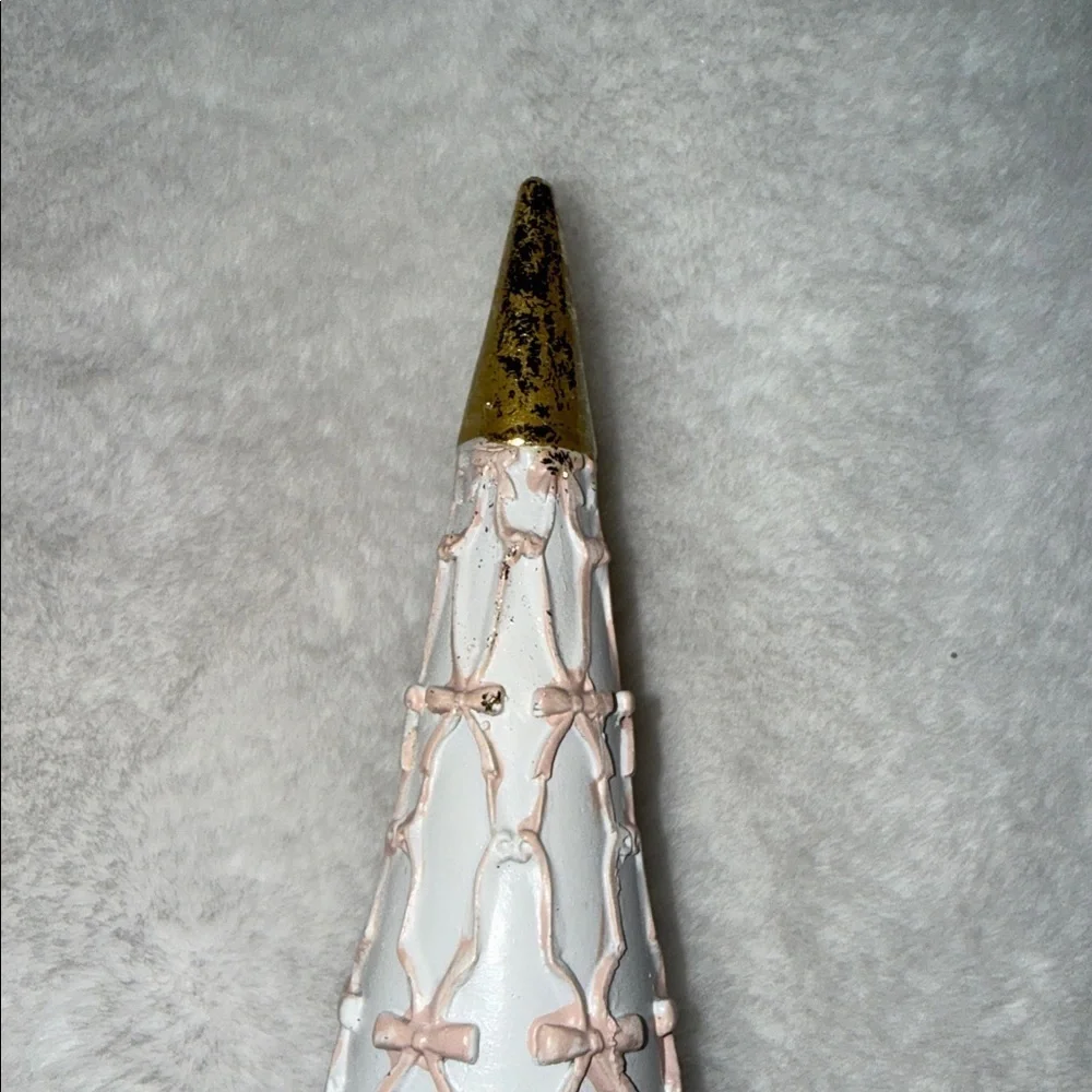 Cupcakes and cashmere Christmas Tree pink bows across white cone & gold base